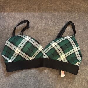 PINK Victoria's Secret Green and Black Plaid Bra